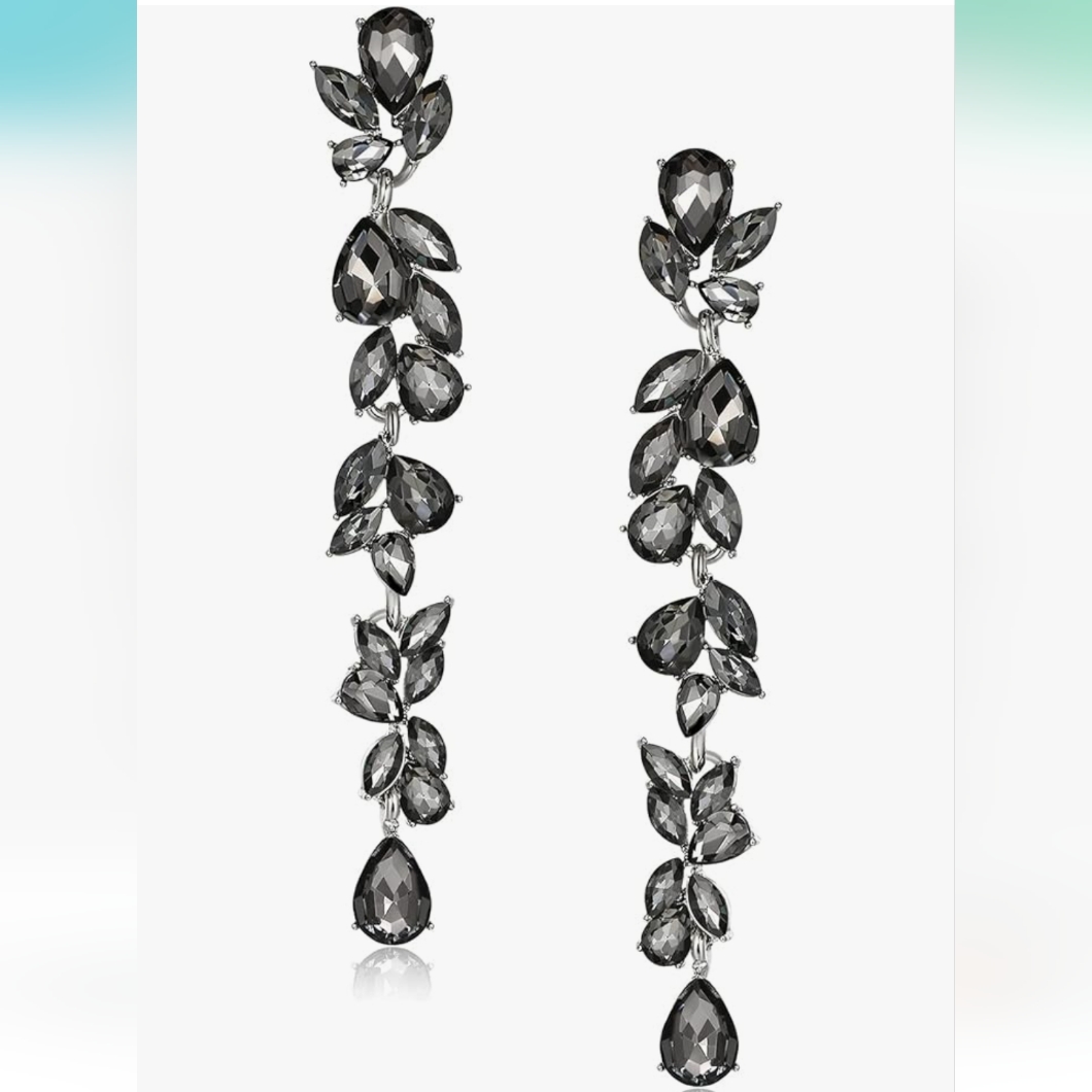 Crystal Long Earrings Bridal Wedding Tear Drop Chandelier Bride Prom Art Deco